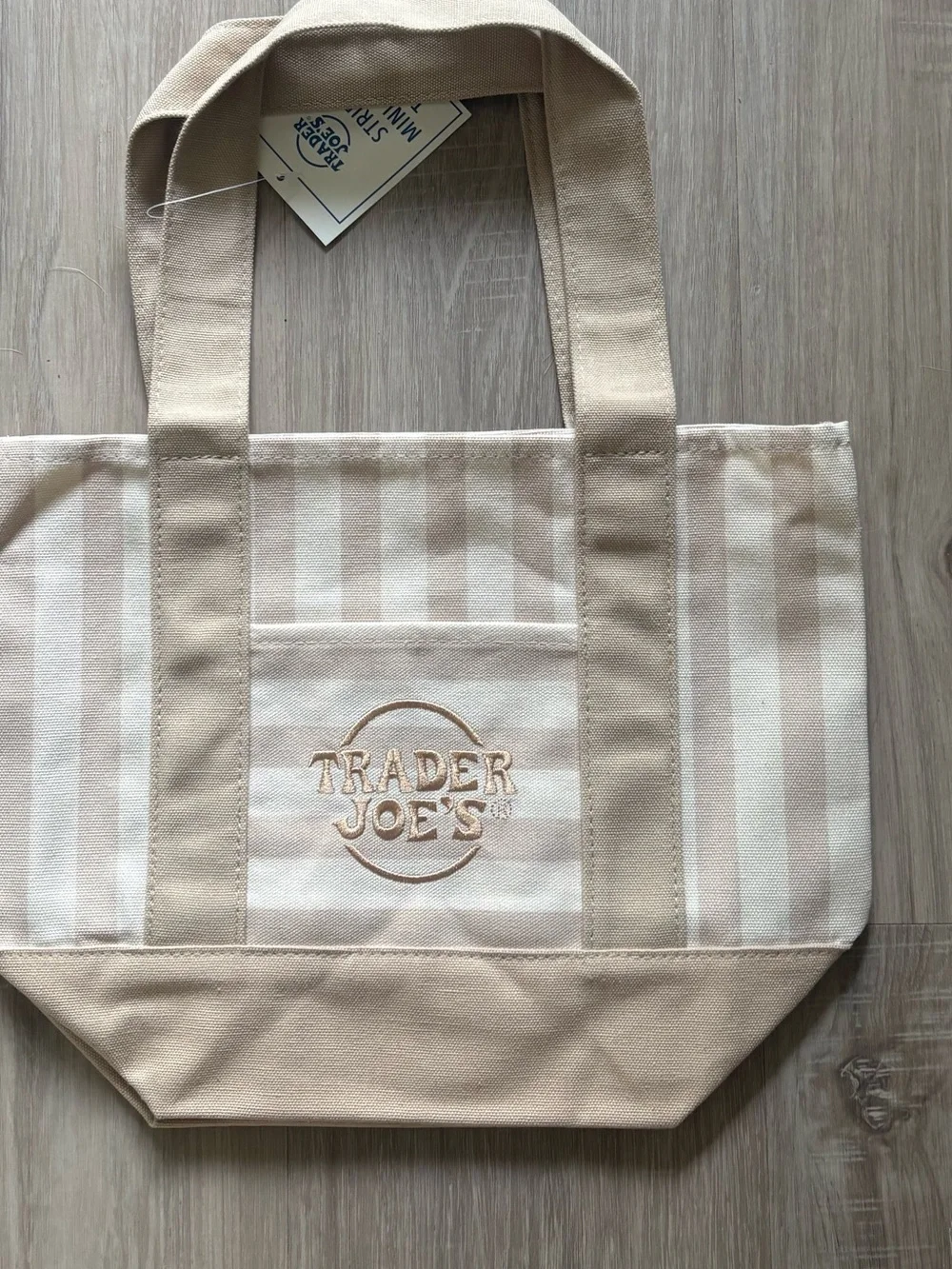 Trader Joe’s Striped Mini Canvas Tote Beige